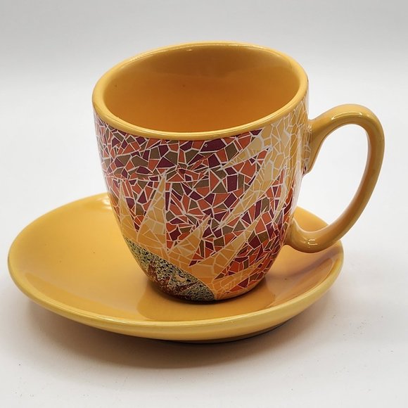 GdP Giordano di Ponzano Italy Modern Cup Saucer Bright Geometric Mosaic Sunburst - Picture 2 of 13